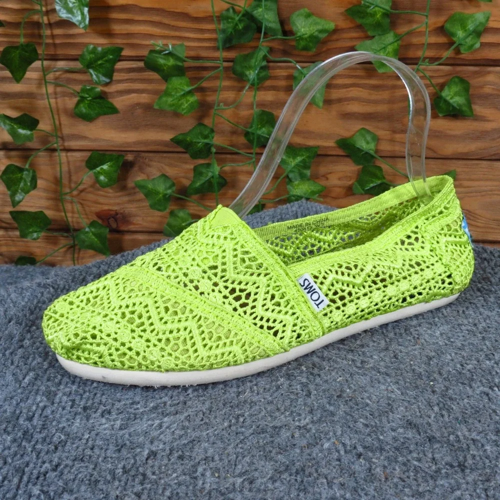 TOMS Alpargata Women Moroccan Crochet Slip On Shoe Size 7 Summer Lime Green